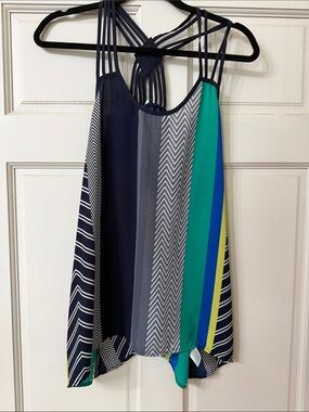 Maurices Navy, Teal & Yellow Striped Strappy Tank Top